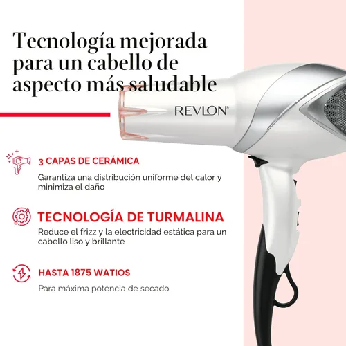 Miniatura 4 de REVLON Secador de pelo infrarrojo con difusor y concentrador - Secador de pelo iónico de cerámica para control del encrespamiento, brillo, cabello