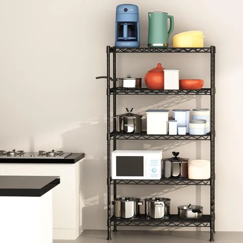Miniatura 5 de YOHKOH Estante de almacenamiento de metal de 5 alambres, estantes ajustables para lavandería, baño, cocina, despensa, armario