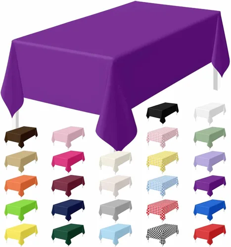 Miniatura 9 de HEIPINIUYE - Juego de 2 manteles desechables color beige, 54 x 108 pulgadas, de plástico, manteles impermeables rectangulares desechables
