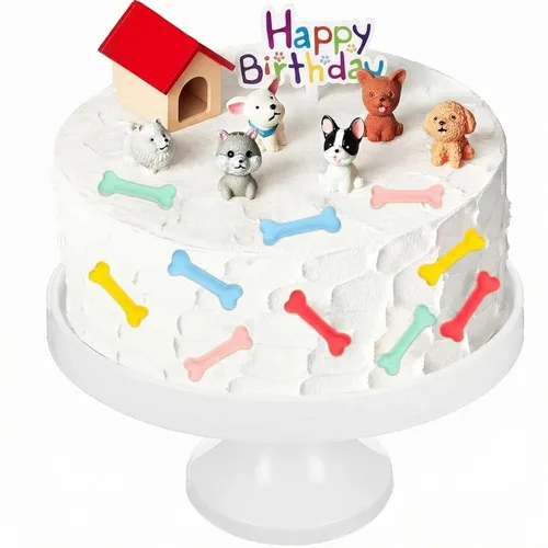 Chunful Juego de 18 piezas de decoración de pastel de perro, figuras de cachorro, decoración de pastel de hueso de perro, decoración de pastel de