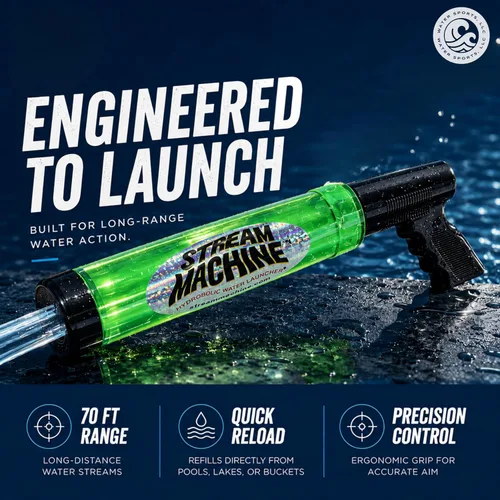 Miniatura 5 de Water Sports Stream Machine - Cañón de pistola de agua, fuerte, divertida y potente, juguete de piscina para todas las edades, cañón único de 8
