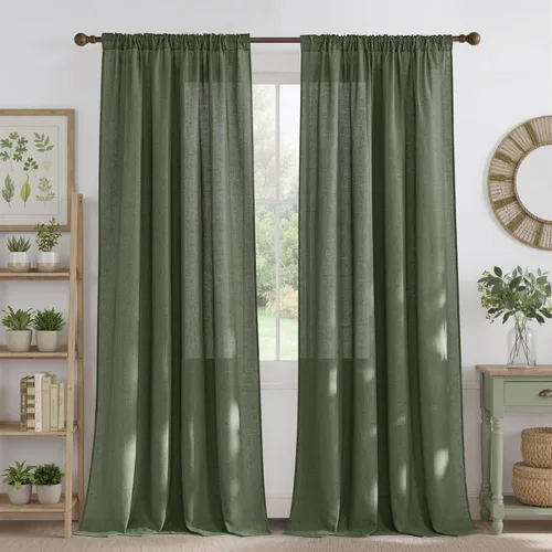 Miniatura 10 de NICETOWN - Cortinas gruesas de lino para sala de estar, juego de 2 paneles, con trabilla trasera/bolsillo para barra y cinta de pliegues, privacidad