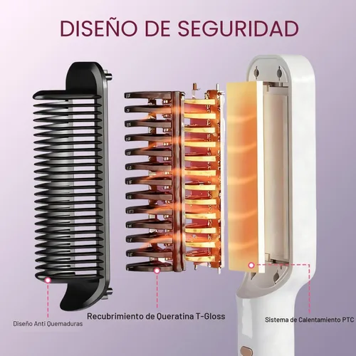 Miniatura 5 de Cepillo alisador de cabello, plancha alisadora de cabello con peine integrado, 4 ajustes de temperatura y pantalla LED, seguridad antiquemaduras