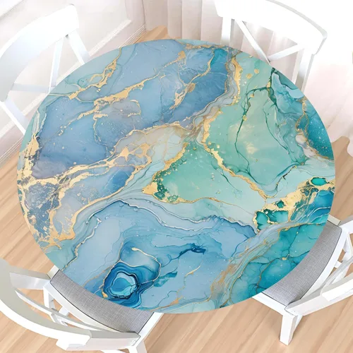 Miniatura 75 de Mantel redondo ajustable para el 4 de julio con borde elástico, impermeable, lavable, azul, rojo, blanco, estrella, patriótica, independencia, Día