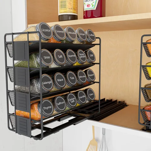 SpaceAid Organizador de especias extraíble con 20 tarros, organizador de condimentos deslizante resistente para armarios de cocina, con 801