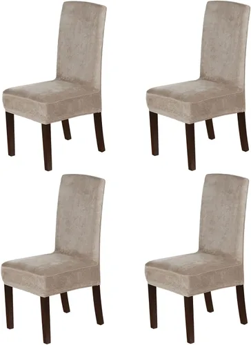 Miniatura 22 de Juego de 4 fundas de terciopelo para sillas de comedor, fundas para sillas de comedor con respaldo alto, protectores de silla de gamuza suaves