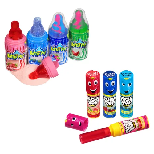Miniatura 5 de Push Pop Paquete de fiesta – 10 chupones de paletas + paquete de fiesta de biberón – 10 paletas con salsa de azúcar en polvo – Variedad a granel
