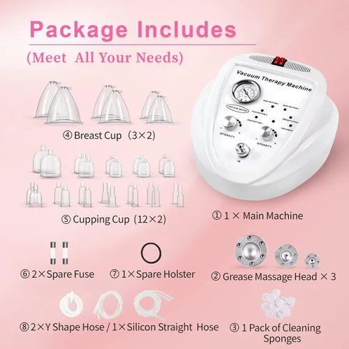 Miniatura 3 de Beauty Star Máquina de ventosas de terapia al vacío, cuerpo multifuncional, espalda, masaje facial, succión ajustable (0-70 cmHg) con 30 tazas y 3