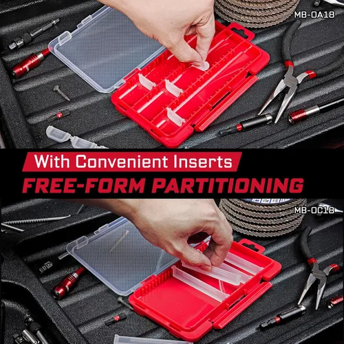 Miniatura 3 de Geinxurn Organizador pequeño de piezas de almacenamiento plano, 2 piezas, caja de herramientas de plástico transparente portátil rojo