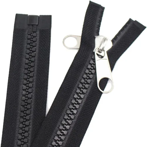 Meillia 106 pulgadas, negro, cremallera de plástico separada # 10, tiradores plateados dobles, cremallera larga grande para coser sacos de dormir,
