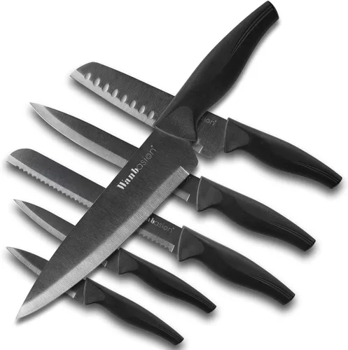 Wanbasion Juego de cuchillos de cocina profesional negro, de acero inoxidable, apto para lavavajillas con fundas