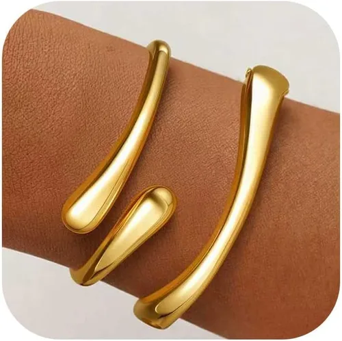 Brazaletes de oro, para mujer, modernos, chapados en oro de 18 quilates, juego de brazaletes gruesos de oro, no se deslustra, impermeable, regalos