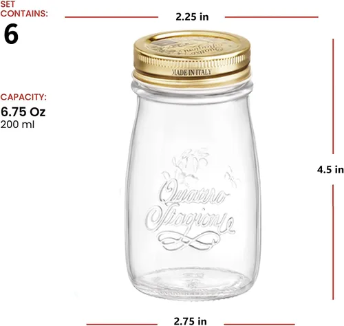 Miniatura 2 de Bormioli Rocco Quattro Stagioni - Botellas pequeñas (juego de 6) – Tarros de vidrio reutilizables en relieve con tapa hermética, para preparación