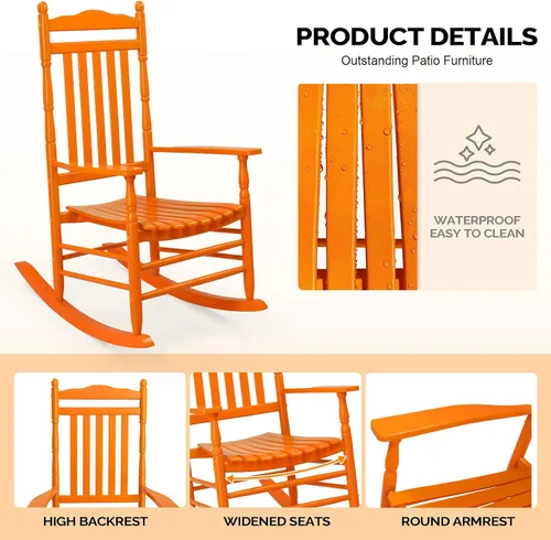 Miniatura 5 de VINGLI Mecedora de madera, silla para exteriores con soporte de 450 libras, balancín relajante con asiento de respaldo alto de madera maciza