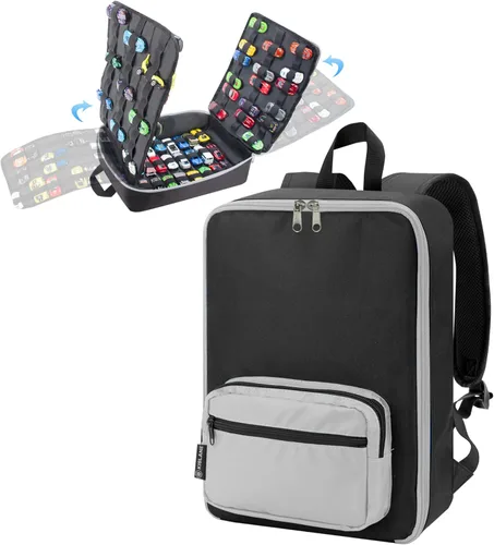 Miniatura 8 de Organizador de mochila de almacenamiento para automóvil con ranuras elásticas - Funda de transporte portátil para autos a escala 1:64, bolsa de Negro