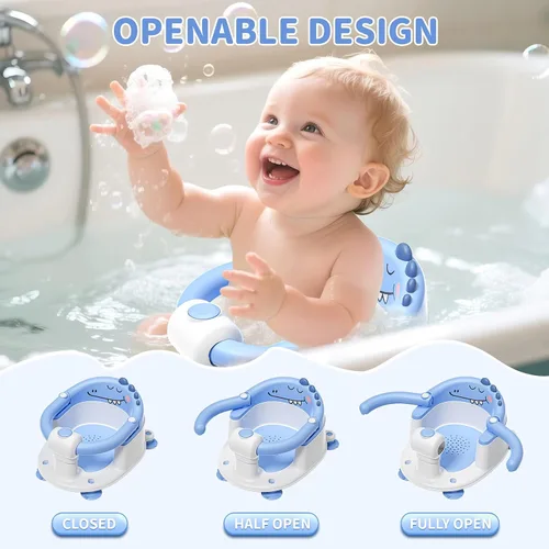 Miniatura 3 de Asiento de baño para bebé TPN para bebés de 6 meses en adelante, asiento de baño antideslizante para niños pequeños con 5 calcomanías de emoji Azul