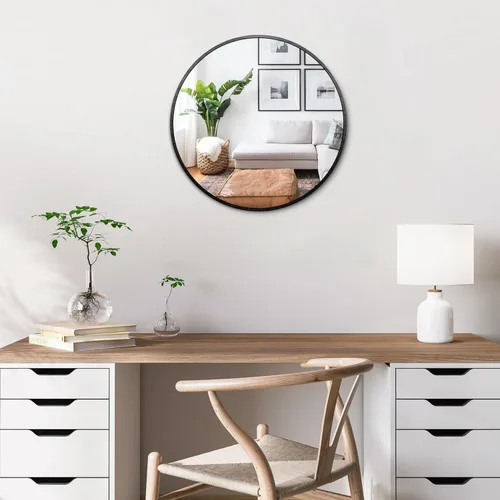 Itrue Espejo de pared decorativo redondo pequeño de 12 pulgadas, vidrio recubierto de plata HD con marco de metal negro cepillado, espejo