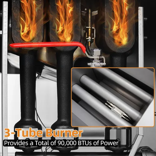 Miniatura 4 de Freidora Comercial Profunda con 2 Canastas, Freidora de Gas Natural de 90000 BTU - Certificada CSA, 200°F-400°F 3 Tubos, Freidora de Piso de Acero