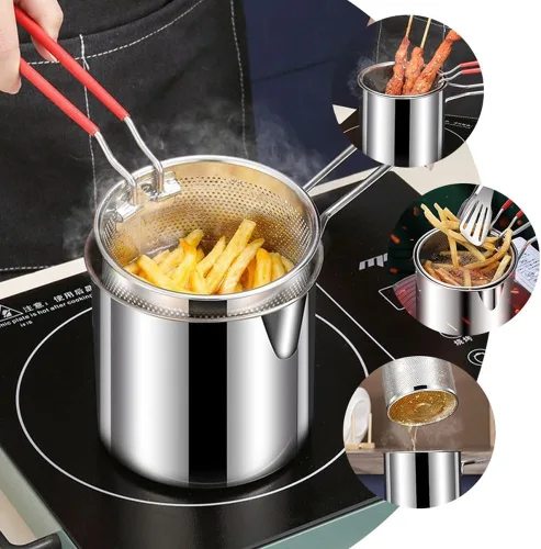 Miniatura 3 de Olla de acero inoxidable 304 con canasta, freidora con tapa de estufa con mango de fácil agarre, olla multifuncional de gran capacidad para freír