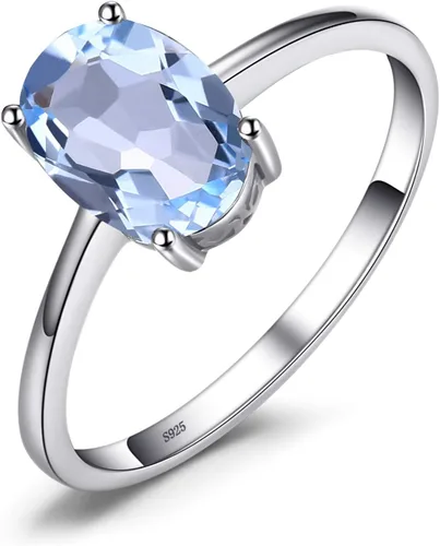 Miniatura 8 de JewelryPalace Anillos de compromiso solitarios de plata de ley 925 chapados en oro de 14 quilates con piedra natal de topacio azul citrino y piedras