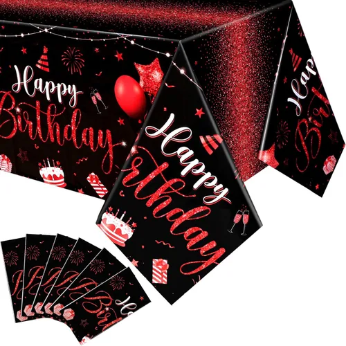 Miniatura 28 de Tudomro 3 piezas de manteles de feliz cumpleaños, manteles de plástico para decoración de fiesta de cumpleaños, paños rectangulares para baby Negro
