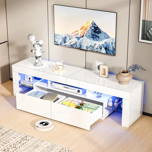 Miniatura 9 de Bonnlo Soporte de TV LED de 51 pulgadas, moderno centro de entretenimiento negro con luces LED y almacenamiento para televisores de 45/50/55/60