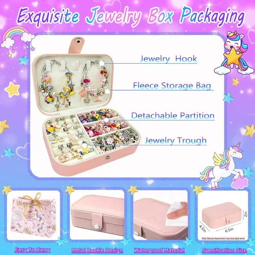 Miniatura 5 de Kit de Fabricación de Pulseras de Abalorios para Niñas de 8 a 12, Kit de Joyería de Bricolaje con Caja, Artes y Manualidades para Niños de 6 a 8