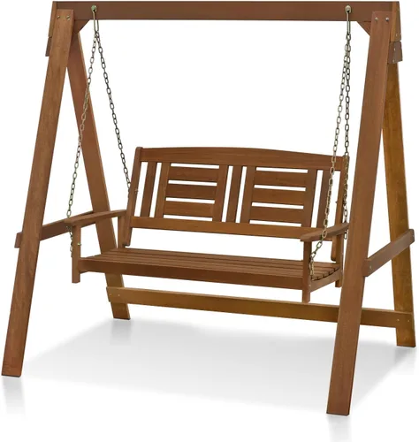 Furinno TIOMAN - Columpio de pórtico colgante de madera para exterior con soporte en aceite de teca, madera clara