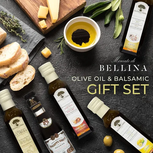 Miniatura 4 de Mercato di Bellina Juego de regalo de aceite de oliva italiano y balsámico, mini vinagre balsámico, trufa, ajo y aceite de oliva con sabor a limón