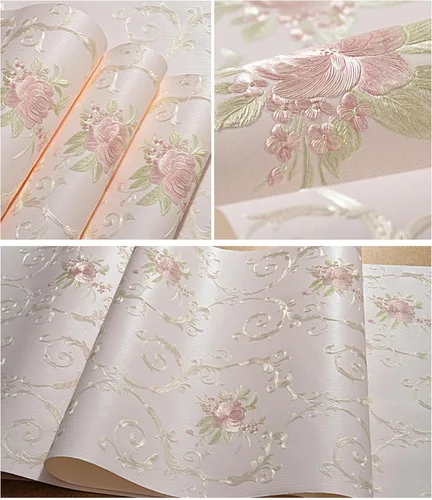Miniatura 3 de Papel tapiz vintage 3D floral para despegar y pegar, papel tapiz de damasco con estampado floral en relieve, autoadhesivo, no tejido, papeles