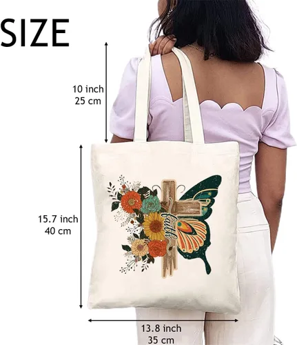 Miniatura 2 de Bolsas de lona cristianas para mujer, bolso de hombro cruzado con diseño de flores, mariposa, regalo cristiano