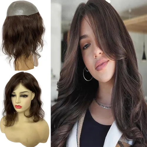 Voloria Toppers de cabello humano real de 12 pulgadas para mujer, densidad media, base de poliuretano completa, extensiones de cabello (#3)