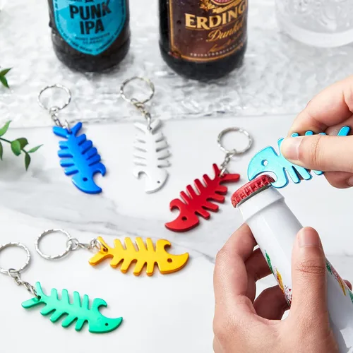 Miniatura 3 de Cunhill Llavero de hueso de pescado, llavero con dije de pez, accesorios para primer cumpleaños, regalos de fiesta, abrebotellas para hombres