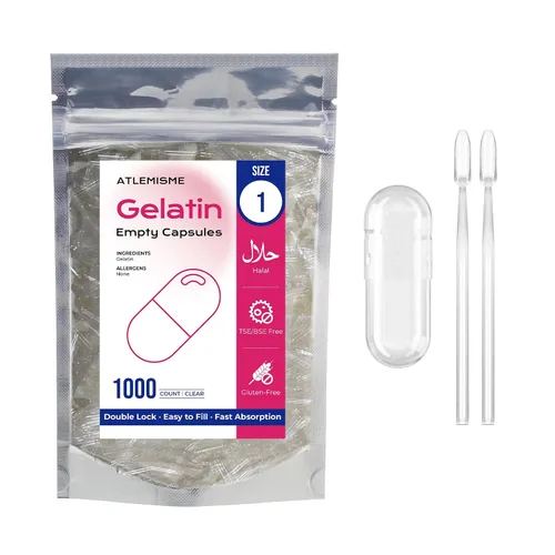 Miniatura 10 de Cápsulas de gelatina vacías tamaño 1 (100 unidades) – Cápsulas de gel para relleno de bricolaje con 2 cucharas de micro laboratorio