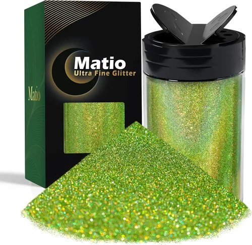 Miniatura 21 de Matio Polvo iridiscente de purpurina ultra fina, 7.76 onzas/7.76 oz verde esmeralda para manualidades, copos de lentejuelas metálicas de 1/128