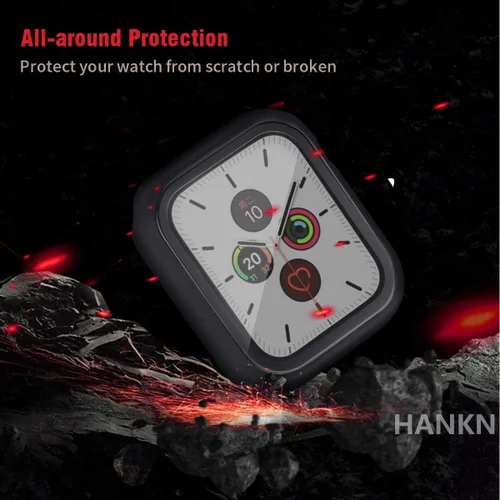 Miniatura 4 de Estuche duro mate para Apple Watch Series 7 8 9 41mm, protector de pantalla de vidrio templado, estuche con cobertura completa, amortiguador a Negro