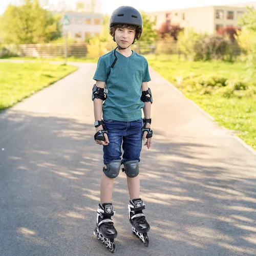 Miniatura 2 de METROLLER Patines en línea para niñas y niños, mujeres, hombres, 4 tallas ajustables, patines en línea con ruedas que se iluminan, patines Negro