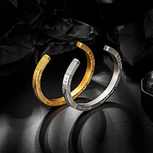 Miniatura 4 de murtoo Pulseras vikingas para hombre, de acero inoxidable, brazalete abierto, hecho a mano, tallado, inspirador, regalo para hombres, niños y él