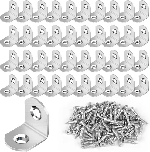 Miniatura 9 de 16 piezas de conjuntos de soportes de esquina en L de acero inoxidable, soporte de ángulo recto de 90 grados con 64 piezas de tornillos, el soporte