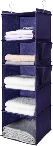 Miniatura 18 de BOOMIBOO Organizador de armario colgante y estantes, 5 estantes colgantes con 2 bolsillos laterales, almacenamiento plegable (negro)