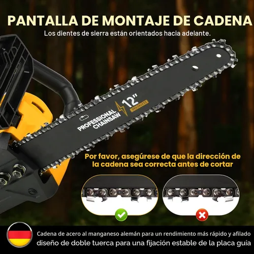 Miniatura 6 de Motosierra eléctrica inalámbrica de 12 pulgadas, motosierra de 20V alimentada por batería inalámbrica, motosierra con 2 baterías de iones de litio