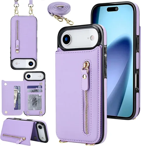 Miniatura 32 de Funda cruzada para teléfono iPhone 13 Pro Max de cuero con tarjetero, funda protectora extraíble, correa de cuero ajustable con botón, compatible