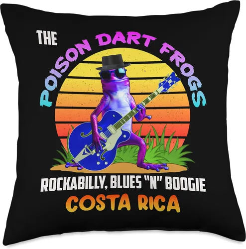 Funny Cute Frog 1950's 1960's Vintage Nostalgia Poison Dart Frogs Blues Retro Rockabilly Fifties Dark Shades - Almohada de 18 x 18 pulgadas,