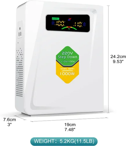 Miniatura 3 de Transformador de 220 V a 110 V de 1000 W, convertidor de voltaje de energía sin ruido, con diez funciones de protección, adecuado para máquinas