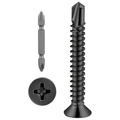 Miniatura 18 de Wensilon (300 piezas) #8×1” para chapa metálica Tornillos autorroscantes 410 de acero inoxidable negro de cabeza plana de alta resistencia Tornillos