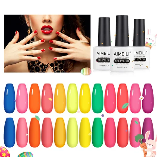 Miniatura 11 de AIMEILI Hema Free - Juego de esmaltes de uñas de gel, libre de crueldad, vegano, colección neón, 12 colores, rosa intenso, azul, amarillo, verde