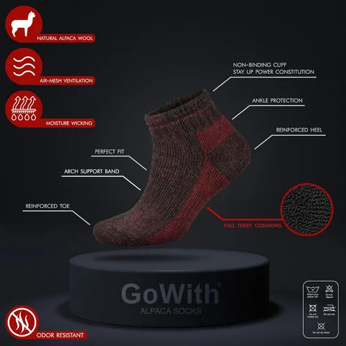 Miniatura 3 de GoWith Alpaca Wool Low-Cut Hiking Socks for Men & Women, Cushioned Terry Warm Socks, Thermal Thick Merino Blend Camping Socks