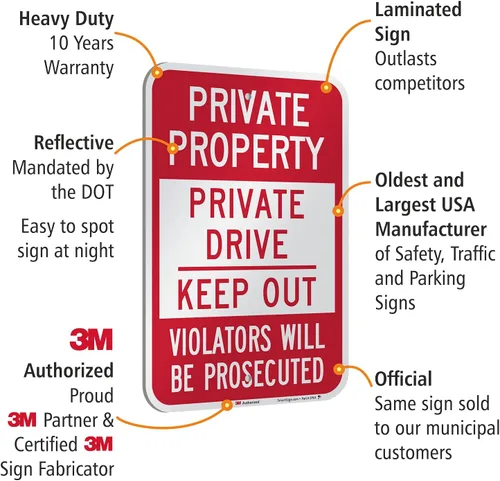 Miniatura 4 de SmartSign, señal reflectante con leyenda "Private Property - Private Drive Keep Out", 3 metros, 18 pulgadas de alto x 12 pulgadas de ancho