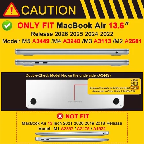 Miniatura 2 de MEEgoodo Funda con purpurina para MacBook Air de 13 pulgadas 2026 2025 2024 2022, compatible con los modelos A3449 (M5)/A3240 (M4)/A3113 (M3)/A2681