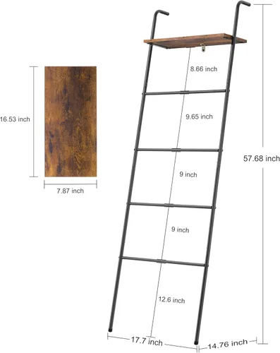 Miniatura 6 de Escalera para Mantas de 5 Niveles Apoyada en la Pared con Estante Escalera Decorativa para Mantas Estante de Metal Escalera Inclinada para Toallas